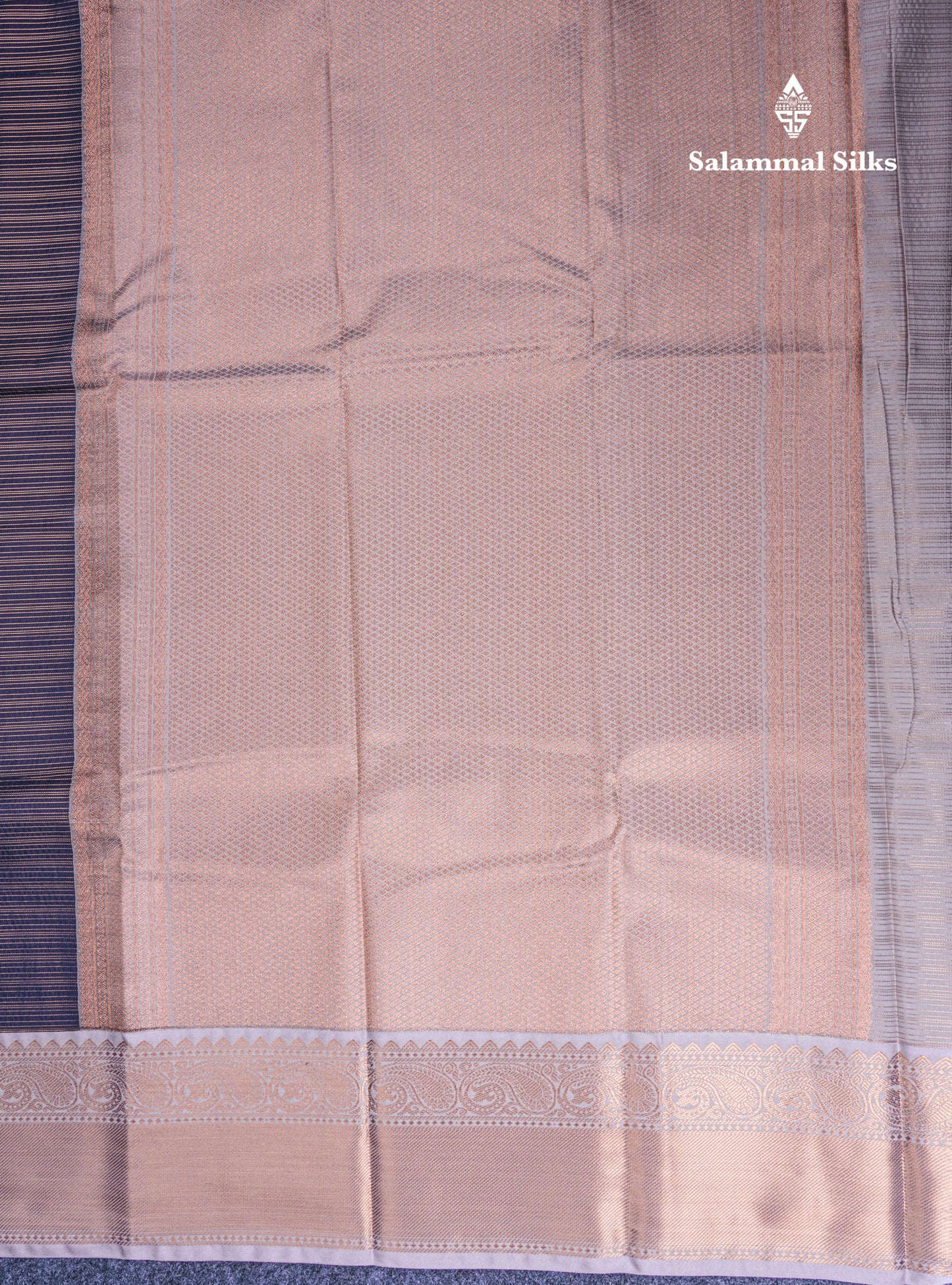 Dark Navy Blue Vairaoosi Lines Semi Silk Saree With Contrast Light Grey Border