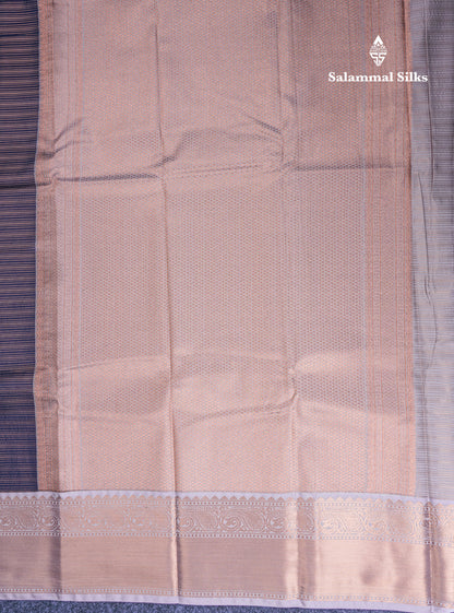 Dark Navy Blue Vairaoosi Lines Semi Silk Saree With Contrast Light Grey Border