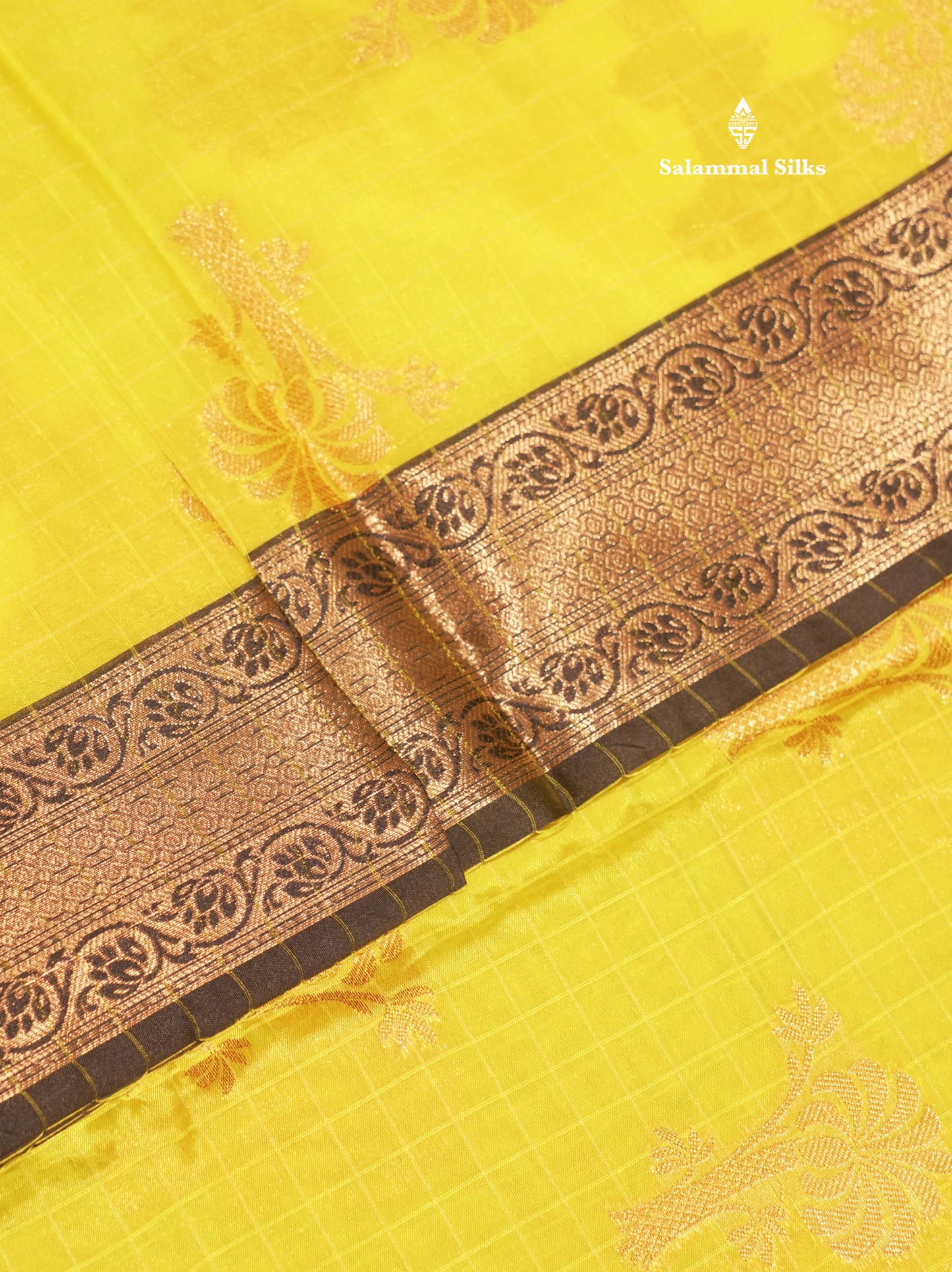 Lemon Yellow Colour Small Checks Semi Silk Saree With Fancy Border