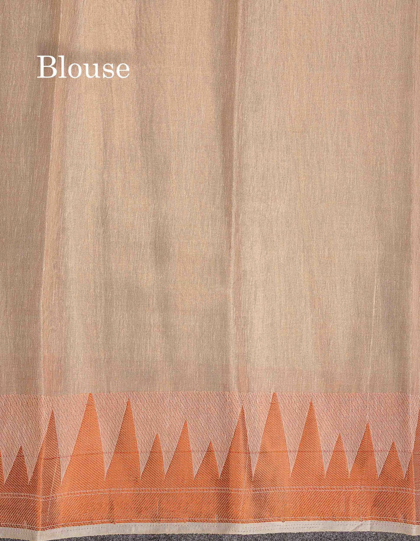 Semi Raw Silk Tissue Saree - Cream Sandal Colour Body With Traditional Temple Border