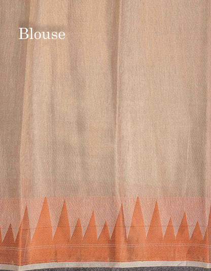 Semi Raw Silk Tissue Saree - Cream Sandal Colour Body With Traditional Temple Border