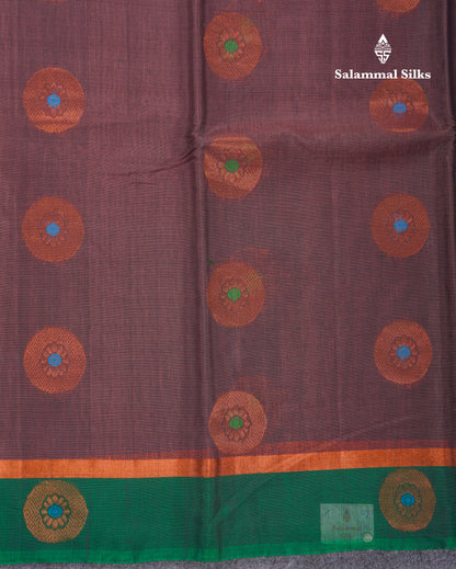 Maroon Beautiful SICO Cotton Saree With Green Border