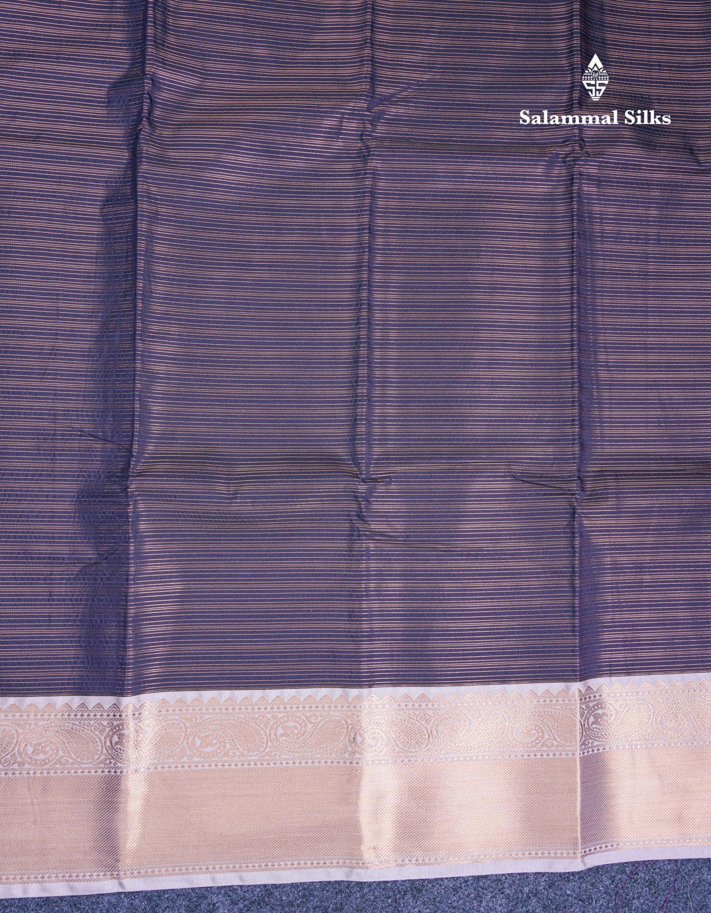 Dark Navy Blue Vairaoosi Lines Semi Silk Saree With Contrast Light Grey Border