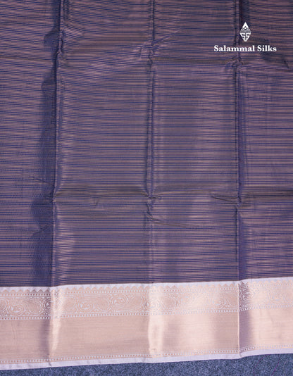 Dark Navy Blue Vairaoosi Lines Semi Silk Saree With Contrast Light Grey Border