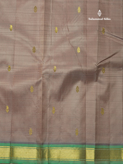 Light Chocolate Pure Kanjivaram Silk Saree With Small One Side Contrast Light Rexona Border
