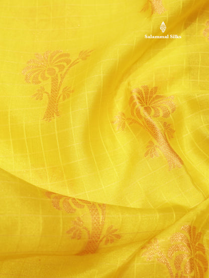Lemon Yellow Colour Small Checks Semi Silk Saree With Fancy Border