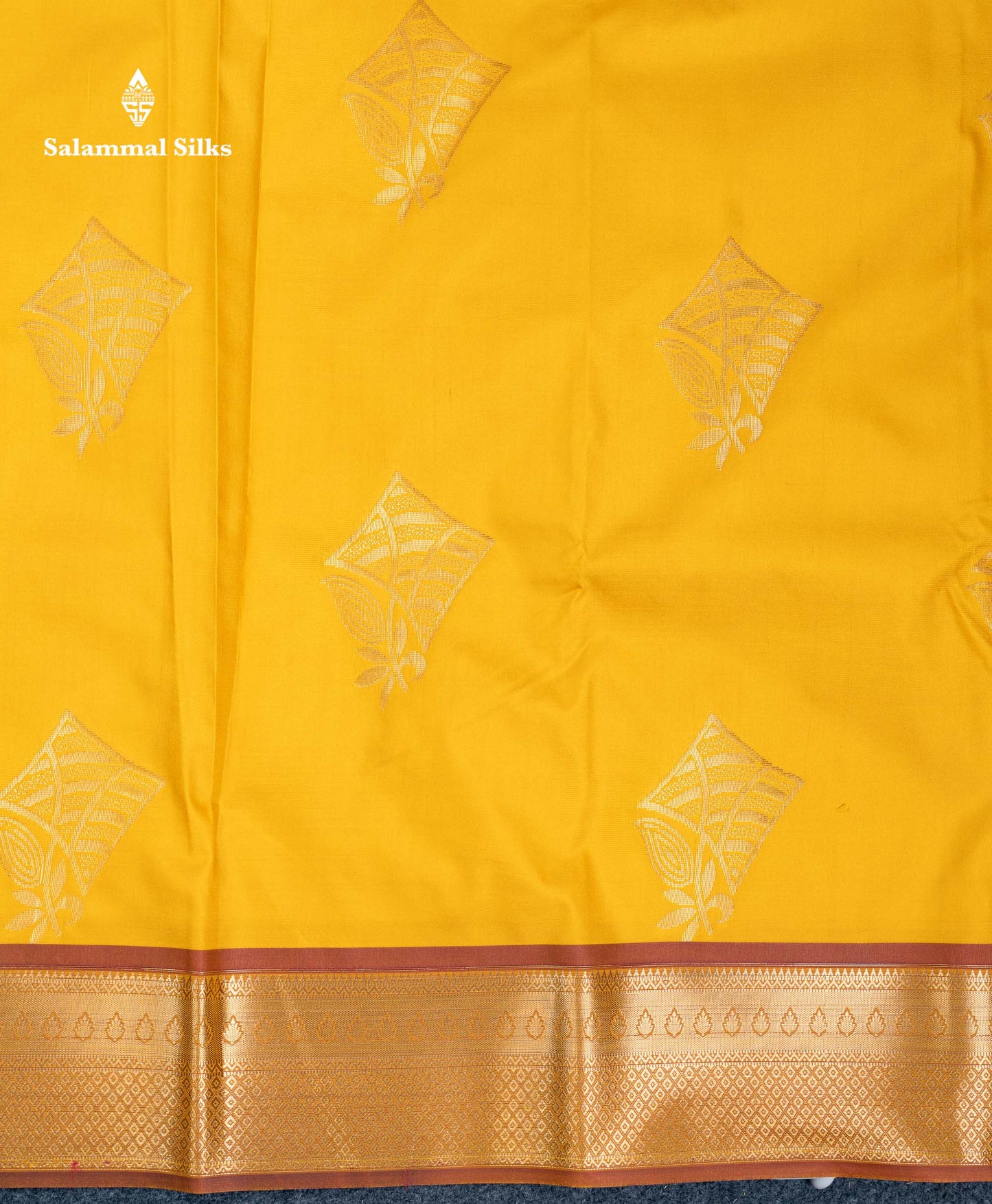 Beautiful Yellow Semi Silk Saree With Contrast Brown Traditional Border