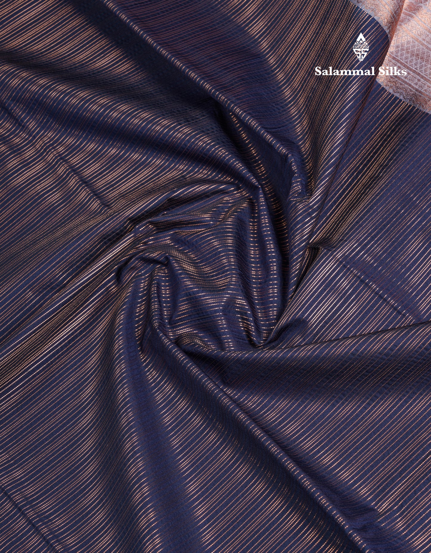 Dark Navy Blue Vairaoosi Lines Semi Silk Saree With Contrast Light Grey Border