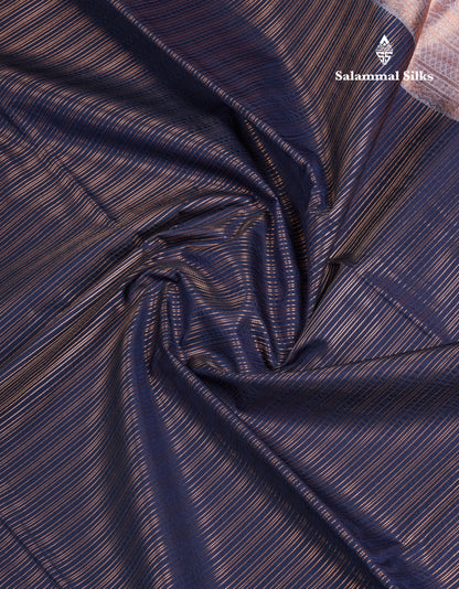Dark Navy Blue Vairaoosi Lines Semi Silk Saree With Contrast Light Grey Border