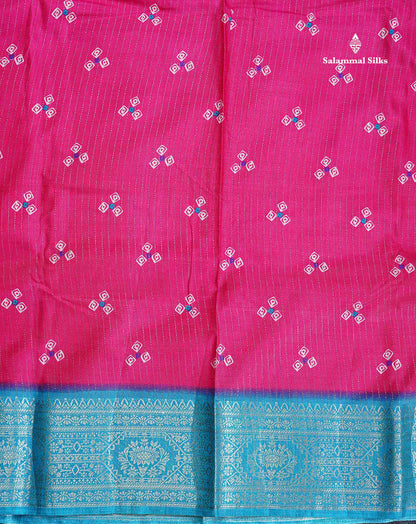 Semi Tussar Fancy Saree - Pink Colour Body With Contrast Ramar Blue Fancy Border