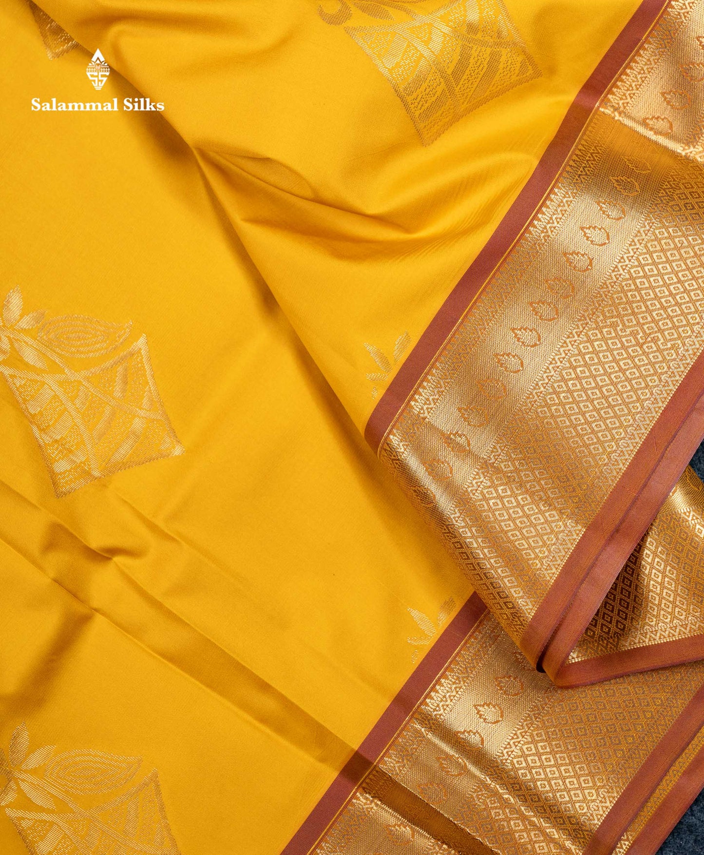 Beautiful Yellow Semi Silk Saree With Contrast Brown Traditional Border
