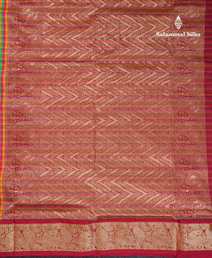 10.5 Yards Semi Silk Saree Paalum Pazham Checks With Contrast Maroon Traditional Border