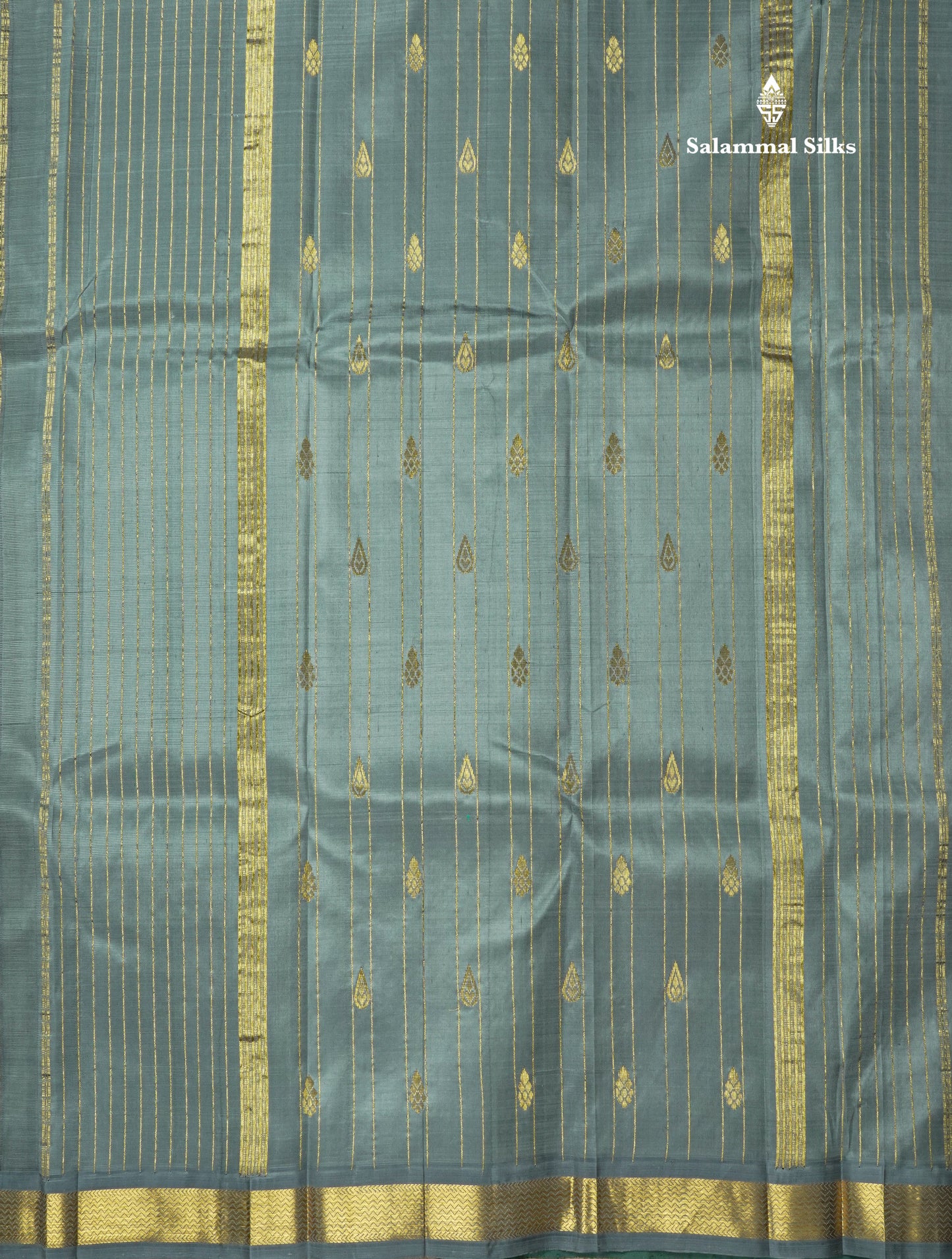 Bottle Green Pure Kanjivaram Silk Saree With Small One Side Contrast Grey Border