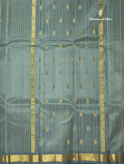 Bottle Green Pure Kanjivaram Silk Saree With Small One Side Contrast Grey Border