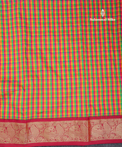 10.5 Yards Semi Silk Saree Paalum Pazham Checks With Contrast Maroon Traditional Border