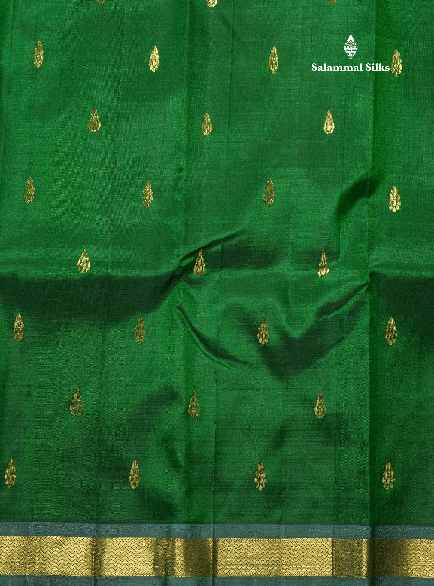 Bottle Green Pure Kanjivaram Silk Saree With Small One Side Contrast Grey Border