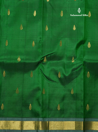 Bottle Green Pure Kanjivaram Silk Saree With Small One Side Contrast Grey Border