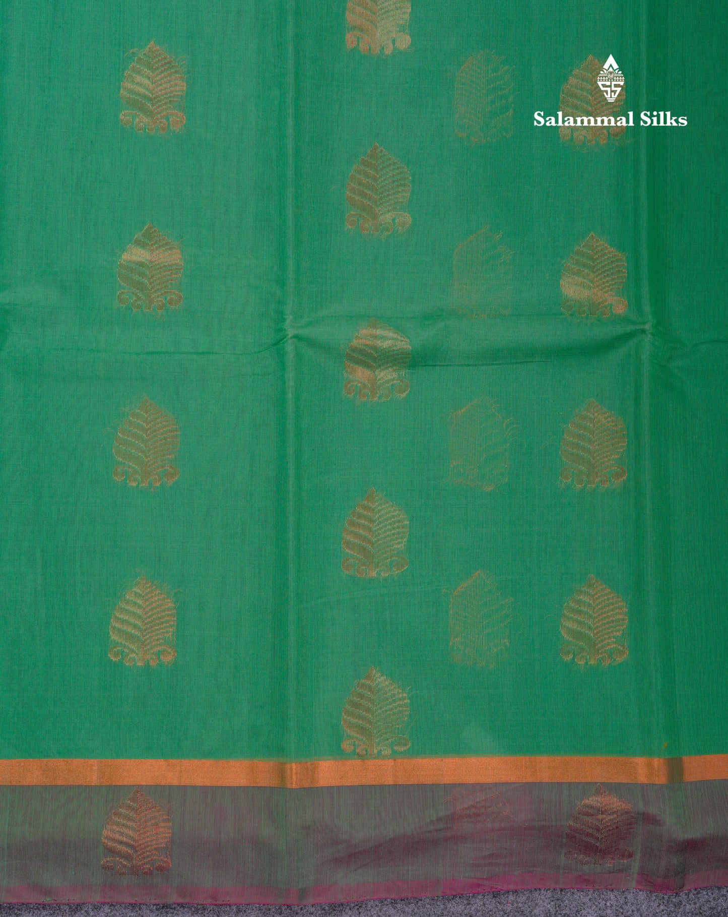 Beautiful Saffire Green SICO Cotton Saree With Contrast Magenta Blouse