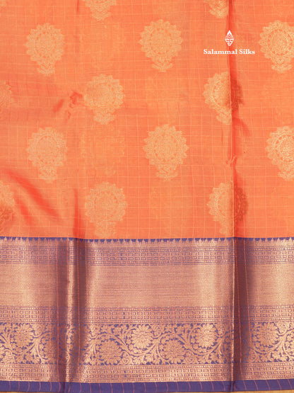 Peach Colour Small Checks Semi Silk Saree With Royal Blue Border
