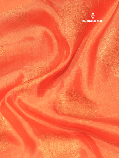 Peach Colour Small Checks Semi Silk Saree With Royal Blue Border