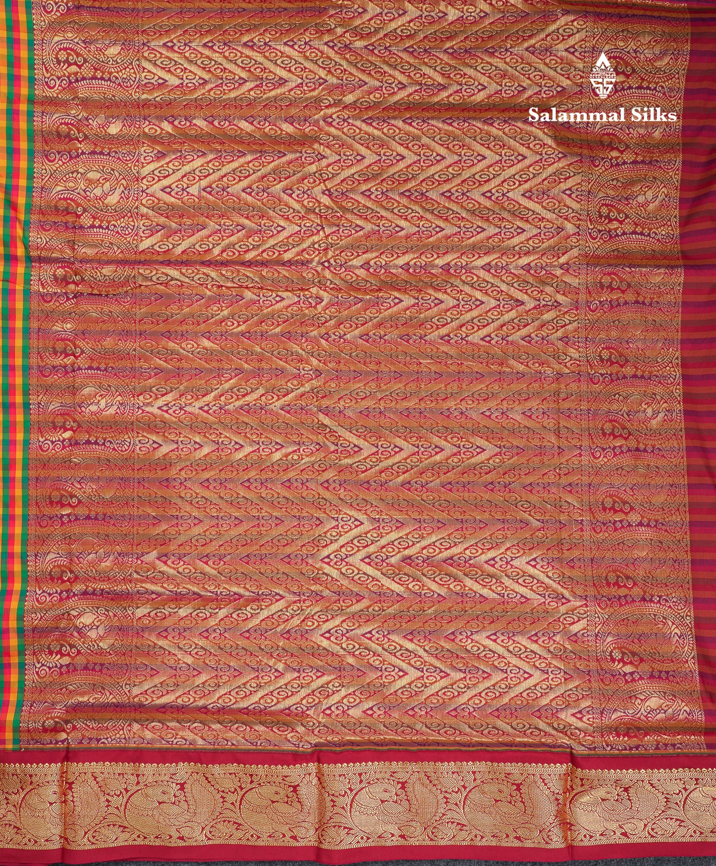 10.5 Yards Semi Silk Saree Paalum Pazham Checks With Contrast Maroon Traditional Border