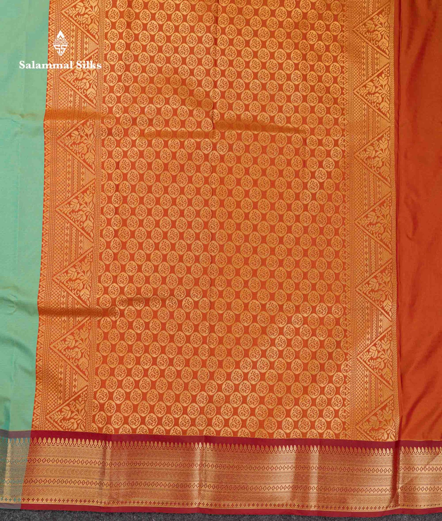 Beautiful Rexona Green Semi Silk Saree With Contrast Rust Orange Blouse