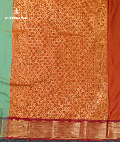 Beautiful Rexona Green Semi Silk Saree With Contrast Rust Orange Blouse