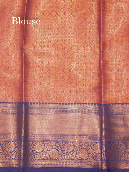 Peach Colour Small Checks Semi Silk Saree With Royal Blue Border