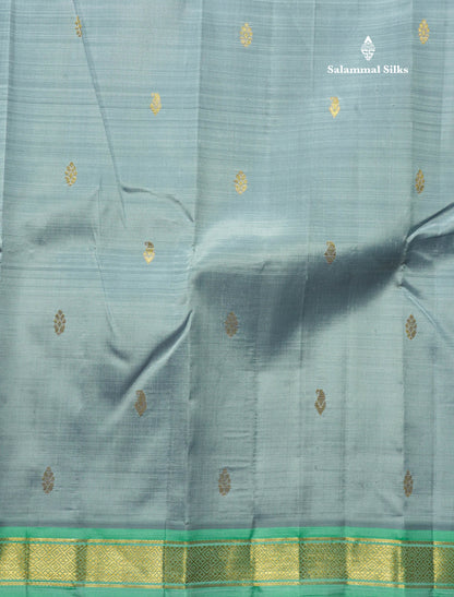 Blueish Grey Pure Kanjivaram Silk Saree With Small One Side Contrast Rexona Border