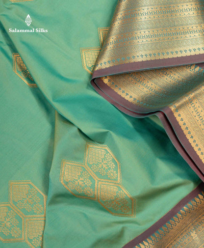 Beautiful Rexona Green Semi Silk Saree With Contrast Rust Orange Blouse