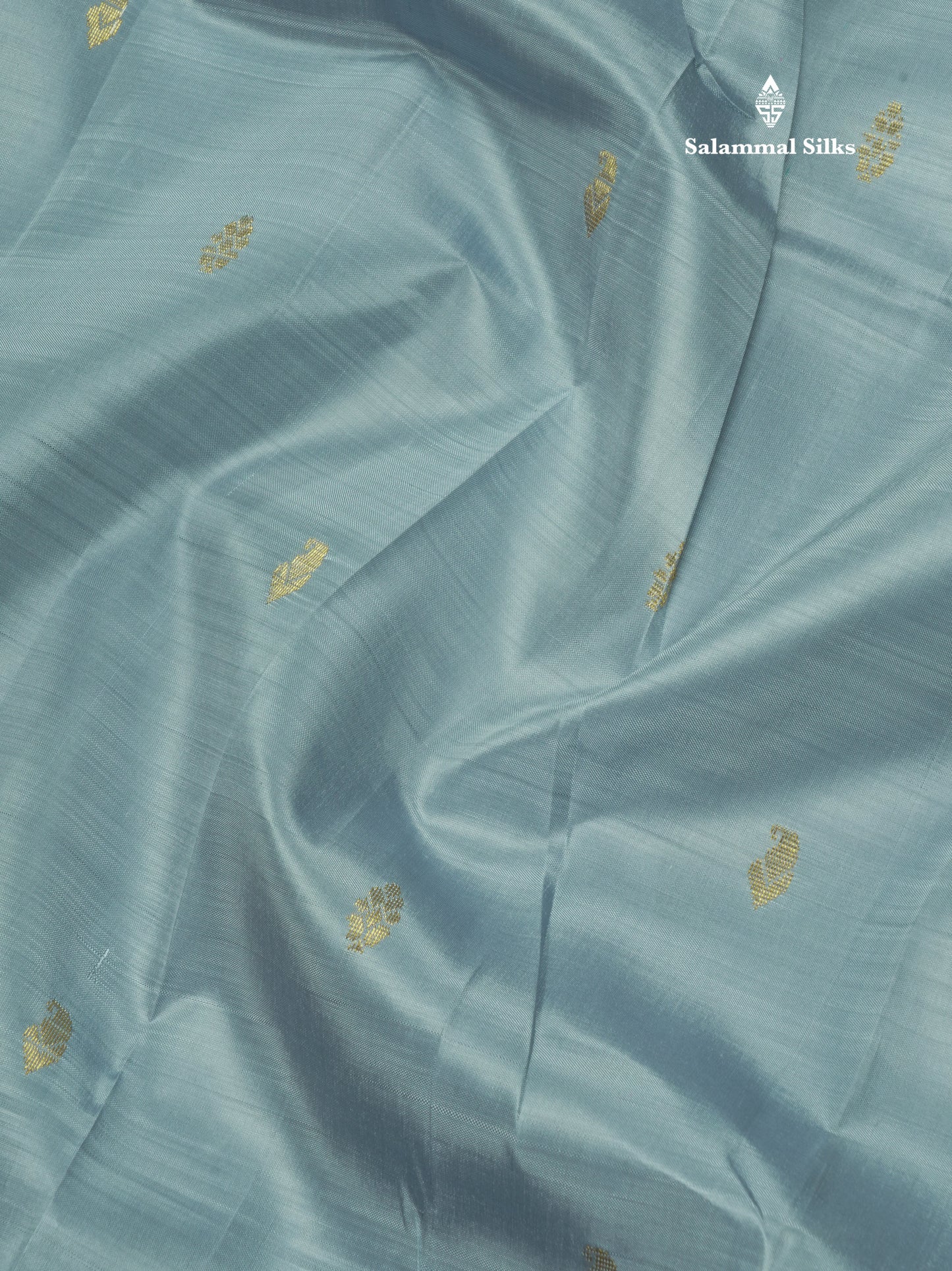 Blueish Grey Pure Kanjivaram Silk Saree With Small One Side Contrast Rexona Border