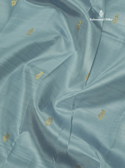 Blueish Grey Pure Kanjivaram Silk Saree With Small One Side Contrast Rexona Border
