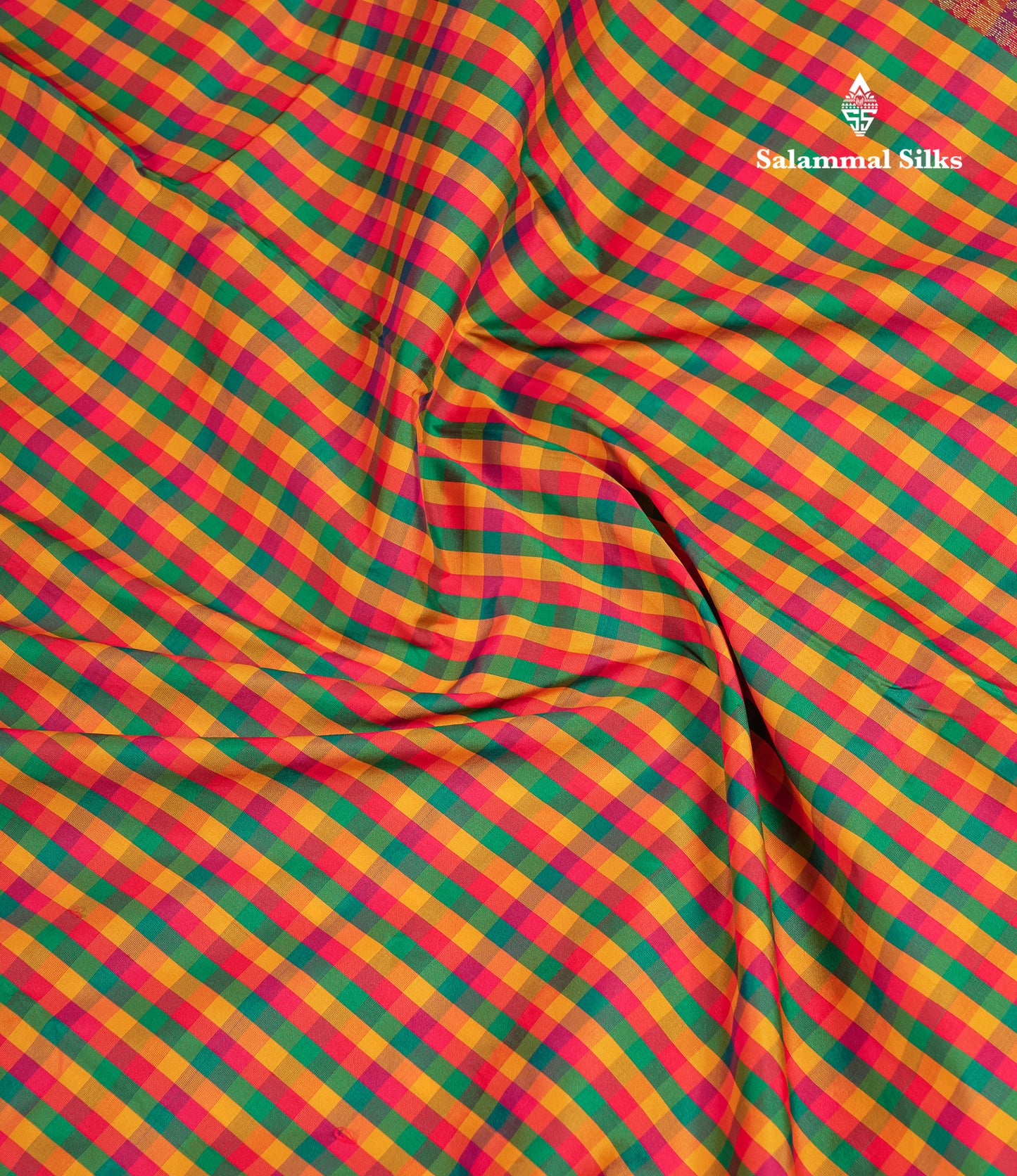 10.5 Yards Semi Silk Saree Paalum Pazham Checks With Contrast Maroon Traditional Border