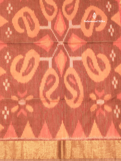 Premium Light Sandal Colour Pochampalli Cotton Saree With Gold Zari Border