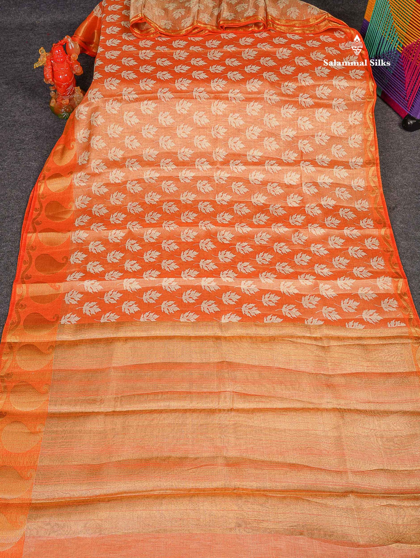 Semi Raw Silk Tissue Saree - Light Orange Colour Body With Fancy Border 