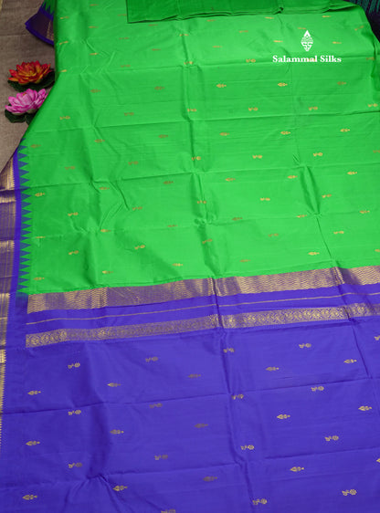 Green Pure Mix Saree With One Side Contrast Violet  Border