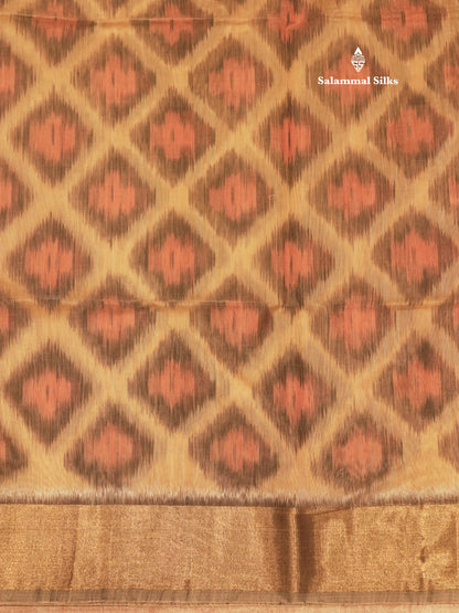 Premium Light Sandal Colour Pochampalli Cotton Saree With Gold Zari Border