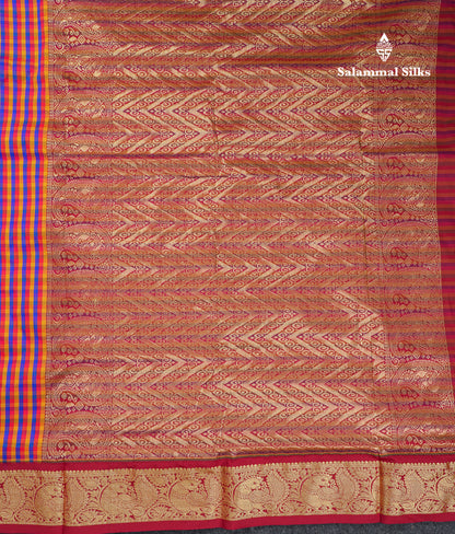 10.5 Yards Semi Silk Saree Paalum Pazham Checks With Contrast Maroon Traditional Border