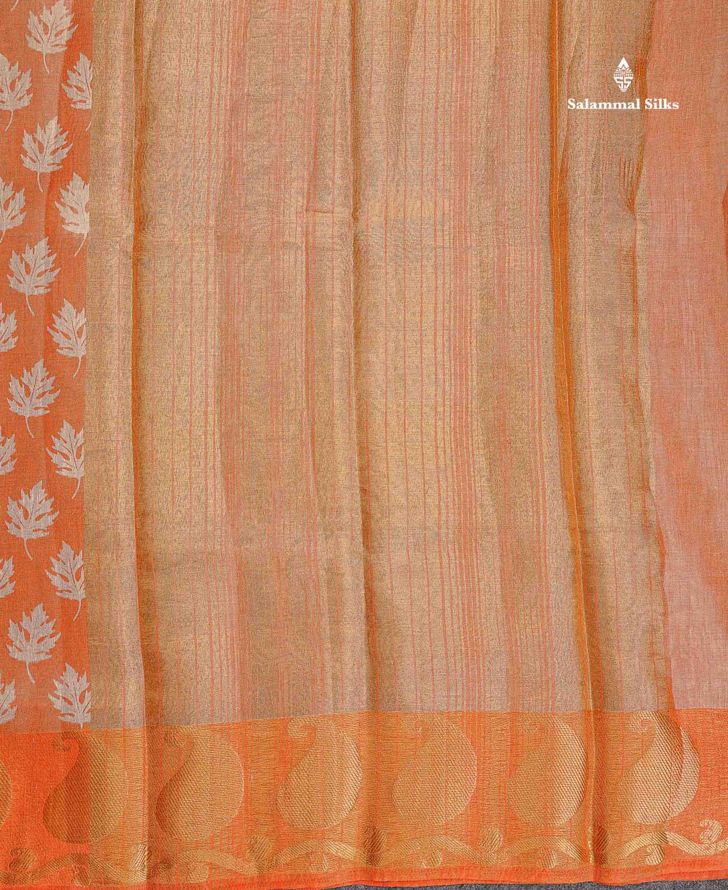 Semi Raw Silk Tissue Saree - Light Orange Colour Body With Fancy Border