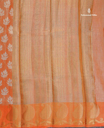 Semi Raw Silk Tissue Saree - Light Orange Colour Body With Fancy Border