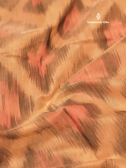 Premium Light Sandal Colour Pochampalli Cotton Saree With Gold Zari Border