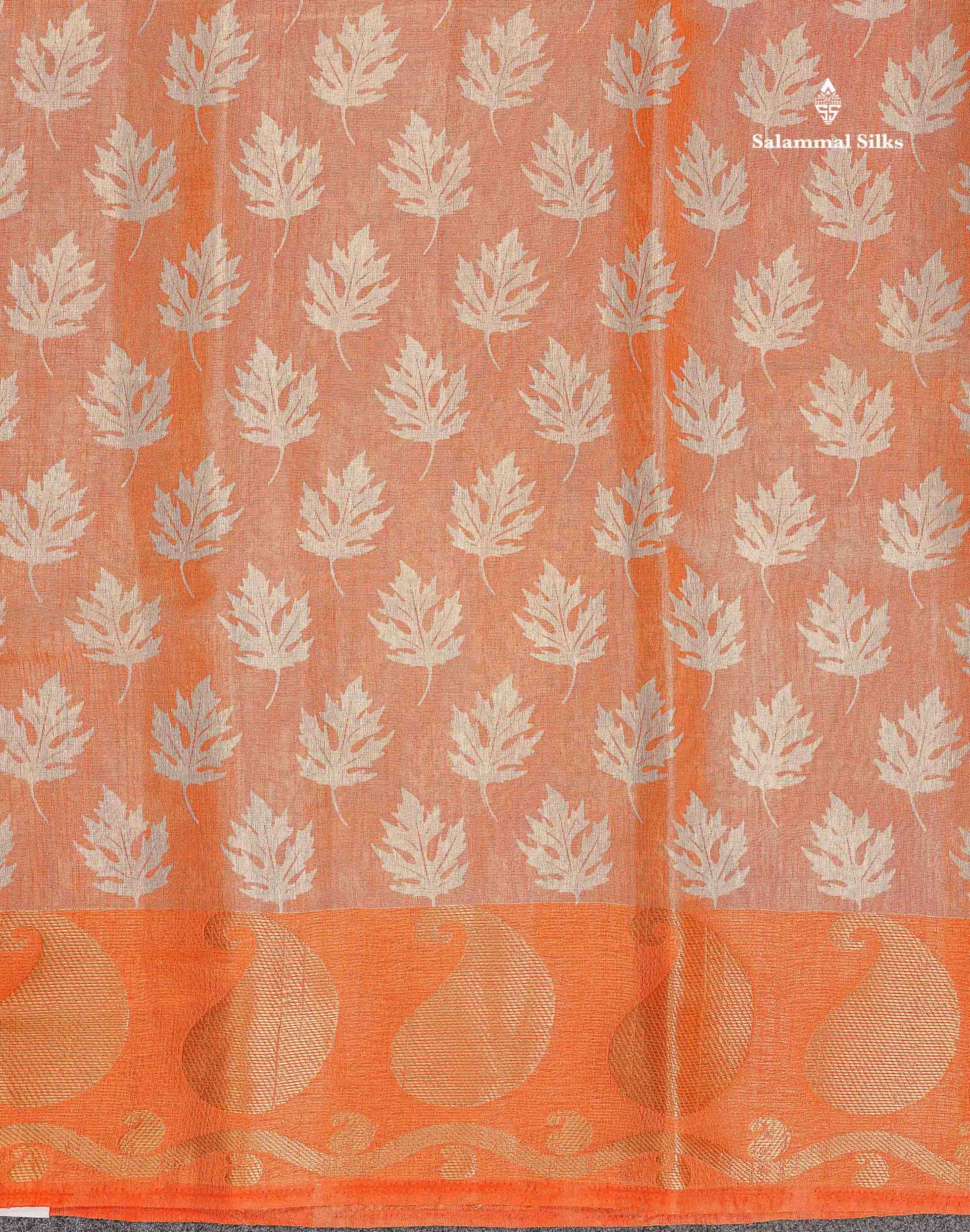 Semi Raw Silk Tissue Saree - Light Orange Colour Body With Fancy Border