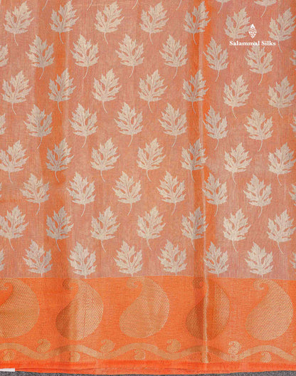 Semi Raw Silk Tissue Saree - Light Orange Colour Body With Fancy Border