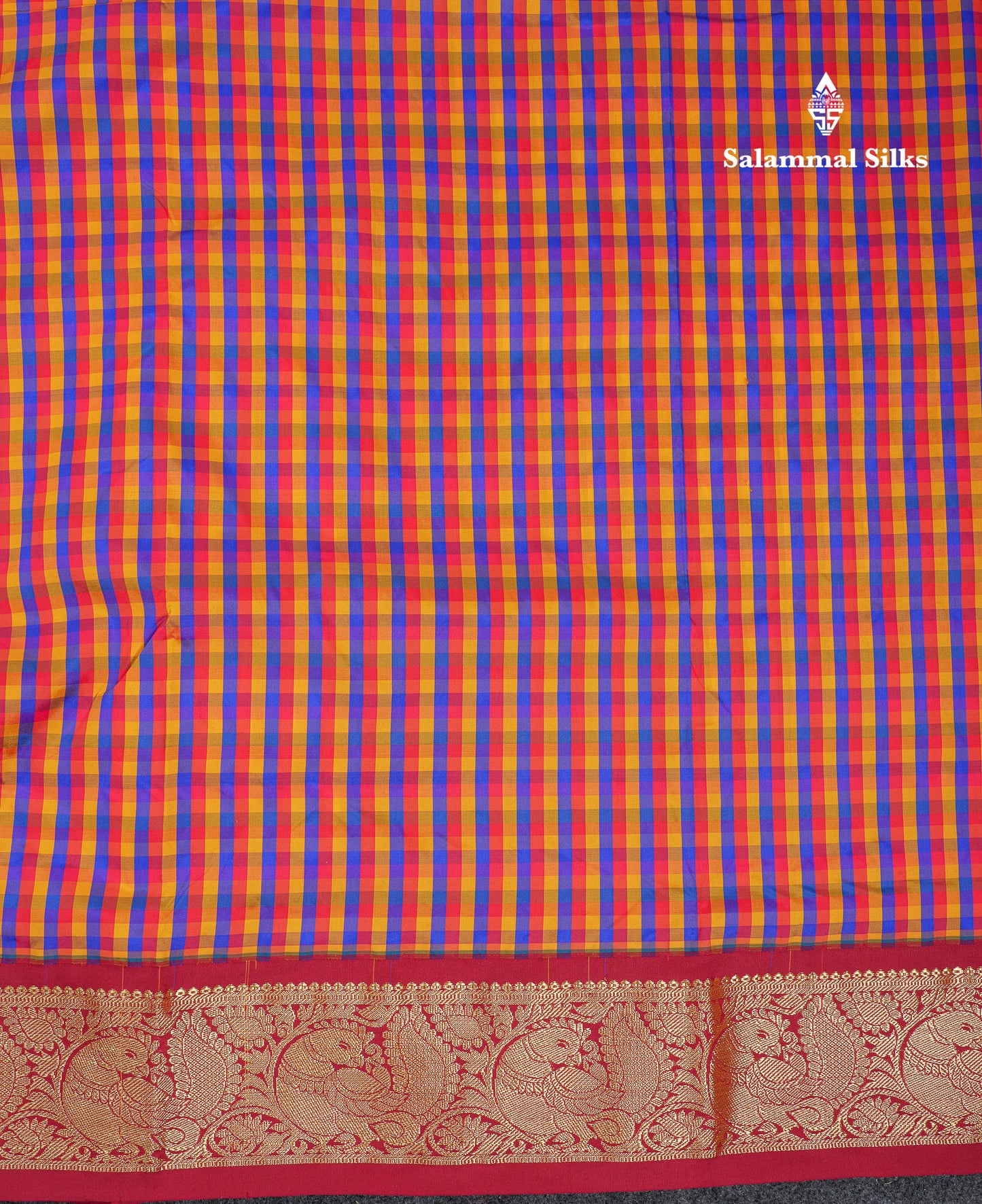 10.5 Yards Semi Silk Saree Paalum Pazham Checks With Contrast Maroon Traditional Border