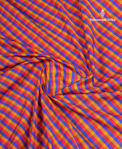 10.5 Yards Semi Silk Saree Paalum Pazham Checks With Contrast Maroon Traditional Border