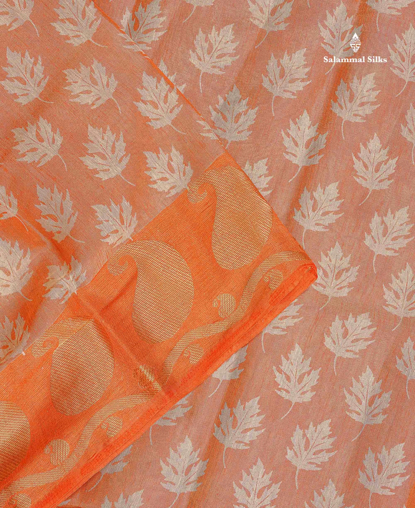 Semi Raw Silk Tissue Saree - Light Orange Colour Body With Fancy Border
