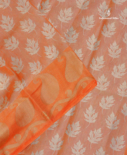 Semi Raw Silk Tissue Saree - Light Orange Colour Body With Fancy Border