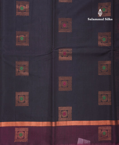 Beautiful Black Menakari Work SICO Cotton Saree With Contrast Magenta Border