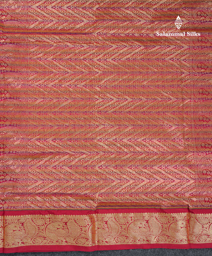 10.5 Yards Semi Silk Saree Paalum Pazham Checks With Contrast Maroon Traditional Border