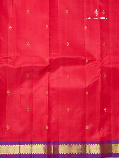Chilly Red Pure Kanjivaram Silk Saree With Small One Side Contrast Purple Border